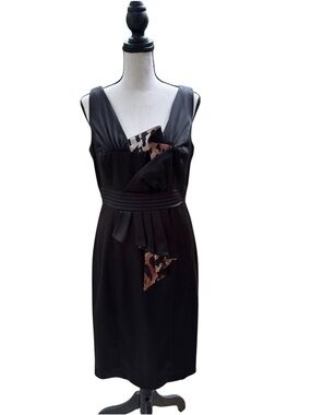 Size 8 Jax Black Midi Dress with Leopard Accent